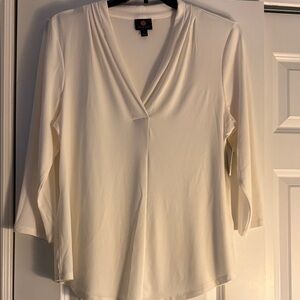 JM Collection Cream V-Neck Blouse